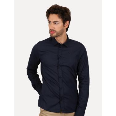 Imagem de Camisa Tommy Jeans Masculina Slim Original Stretch Azul Marinho-Masculino