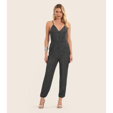 Imagem de Macacão Feminino Em Lurex Endless Cinza, M, Cinza