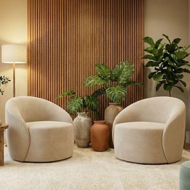 Imagem de Poltrona Decorativa Orgânica Kit 2 Lua Cotelê-veludo D03 - D'rossi Bege