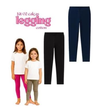 Imagem de Kit 2 Calça Legging Cotton Infantil Juvenil Menina Cores básicas Lisas Roupa Feminina Verão 4-16-Feminino
