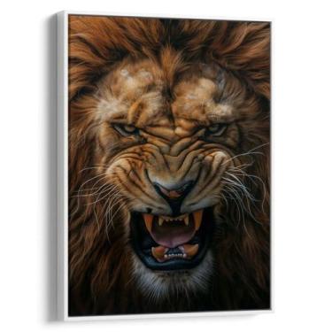 Imagem de Quadro Leão Rugindo com Fúria Indomável - Mioquadros, 90x60 cm, Branco
