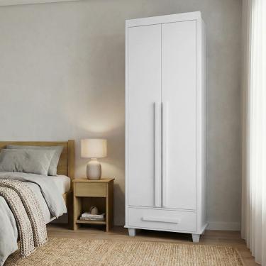 Imagem de Roupeiro Dubai 2 Portas 1 Gaveta Prateleiras Nichos Organizador Compacto Quarto Solteiro - Branco