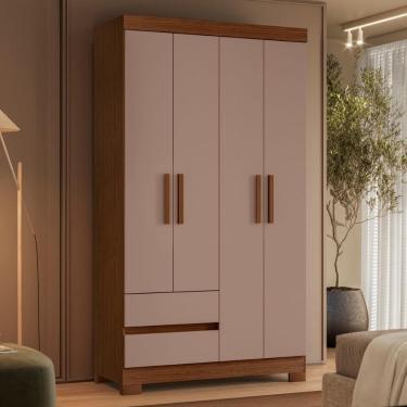 Imagem de Roupeiro Solteiro 4 Portas 2 Gavetas Nogueira