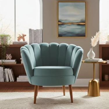 Imagem de Poltrona Pétala De Veludo Luxo Decorativa Liberty Móveis Azul-Turquesa