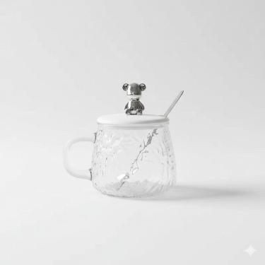 Imagem de Copo Caneca De Vidro Com Colher Tampa Com Urso - Wm
