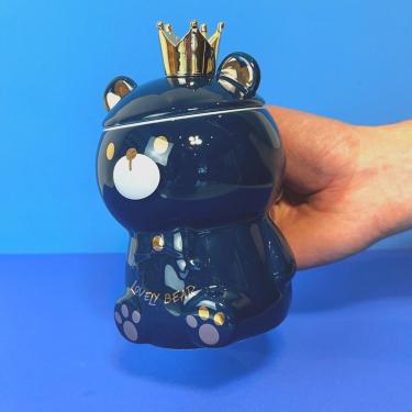 Imagem de Caneca Porcelana 3d Com Tampa E Colher Ursinho Azul