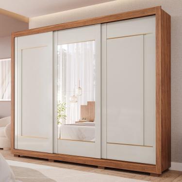 Imagem de Guarda-roupa Casal 3 Portas de Correr com Pés e Espelhos 269cm 100% Mdf Olinda Espresso Móveis Cinamomo/Off White