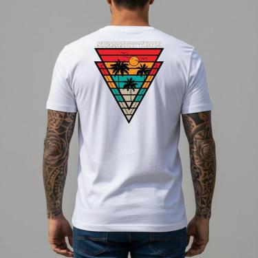 Imagem de Camiseta Masculina Estampa Costas Retrô Coqueiros Casual Slim Fit Manga Curta Praia Lifestyle-Masculino