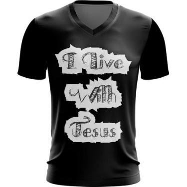 Imagem de Camiseta Gola V Dryfit I live With Jesus Biblia Gospel 2v - Kasubeck S