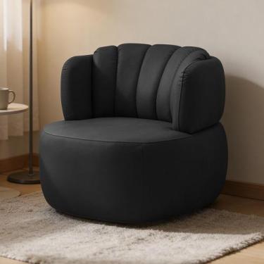 Imagem de Poltrona Giratória Orgânica Para Sala Living Oceane L06 Couro Preto - 