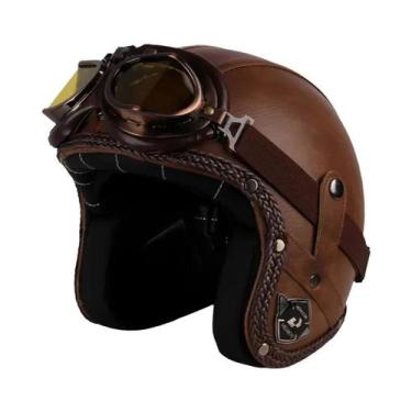 Imagem de Capacete Retrô Vintage De Couro PU Para Motocicleta Aberto 3/4 Estilo 