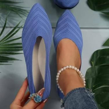 Imagem de Sapatilhas Femininas De Cor Sólida Com Bico Fino, Tricotadas, Slip-On,