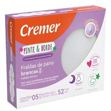 Imagem de Fralda de Pano Cremer Pinte e Borde Caixa com 5 Unidades Branca 52 Fio