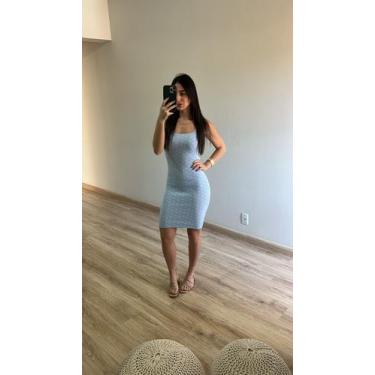 Imagem de Vestido Midi Poá Alça Tricot Verão - Calu Tricot, Azul bebe, 36-42