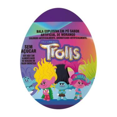 Imagem de Bala Explosiva em Pó Trolls com Ovo Surpresa Sabor Morango Sem Açúcar 