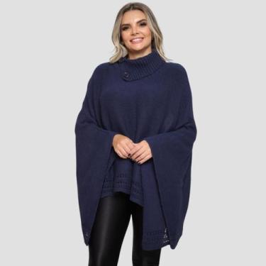 Imagem de Poncho Feminino Tricô Lã Gola Alta Confortavél Tendência Frio - GIP, A