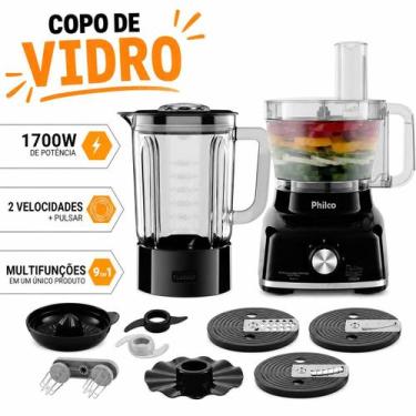 Imagem de Multiprocessador Philco 9 Em 1 Glass Vidro Copo de Vidro Preto 1700w 1