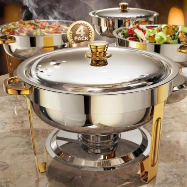 Imagem de Conjunto de Rechauds ZILODE 4 Peças 6QT Dourado e Prateado para Buffet