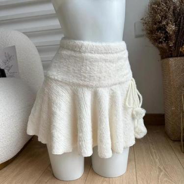 Imagem de Minissaia Branca Kawaii De Cintura Alta Para Mulheres, Estilo Preppy C
