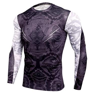 Imagem de Camisas masculinas de manga comprida com gola em raglan estampado elástico de secagem rápida camisetas esportivas de corrida tops casuais(Medium)(Roxa)