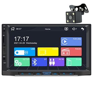 Imagem de Duplo Din Car Stereo Compatível com IOS Carplay e Android Auto, Touch Screen Bluetooth Car Radio MP5 Player com Mirror Link, Bluetooth, Backup Camera, USB/SD Port, FM Car Radio