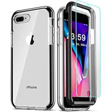 Imagem de COOLQO Capa compatível com iPhone 8 Plus/iPhone 7 Plus/iPhone 6S/6 Plus, com [2 protetores de tela de vidro temperado] Capa dura de cobertura total 360 transparente + Capa protetora de telefone TPU 3 em 1 de silicone preta