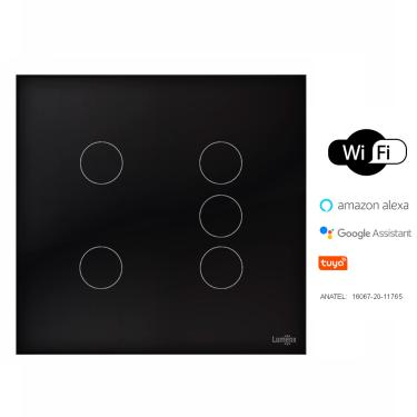 Imagem de Interruptor Touch Wi-Fi Tok Glass 5 Botões Preto 4X4 Lumenx