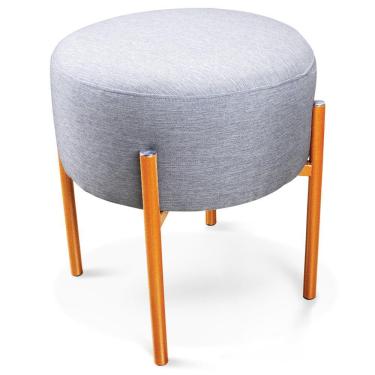 Imagem de Puff Iron Linho Grafite A26 Base Metálica Cobre - D`Rossi