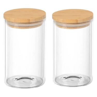 Imagem de Kit 2 Pote De Vidro Hermético 150Ml Bambu Mantimento Tempero