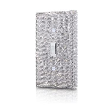 Imagem de Placas de parede de strass douradas prata brilhante interruptor de luz capa decorativa única alternância para cozinha banheiro rosa strass tomada capas de parede placa