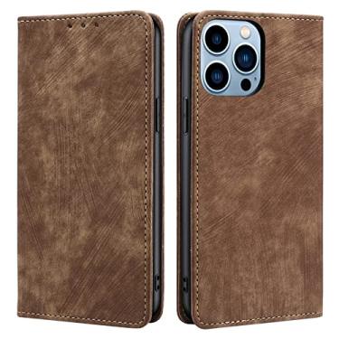 Imagem de Capa de couro para iPhone 14/14 Pro/14 Plus/14 Pro Max, capa carteira com bloqueio de RFID, capa flip com suporte para cartão à prova de choque, TPU (poliuretano termoplástico) marrom, 14 pro 6,1 polegadas