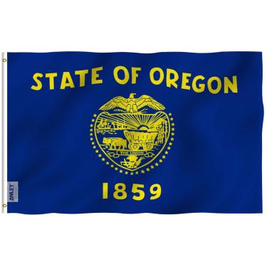 Imagem de ANLEY Fly Breeze Bandeira do estado de Oregon de 3x5 pés - Cor viva e à prova de desbotamento - Cabeçalho de lona e costura dupla - Oregon OR Flags Poliéster com ilhós de latão 3 x 5 pés