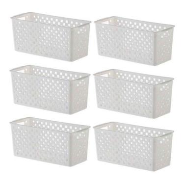 Imagem de 6 Cestos Organizadores Quadratta branco para armários, gavetas, lavanderias, cozinha, quarto e banheiro