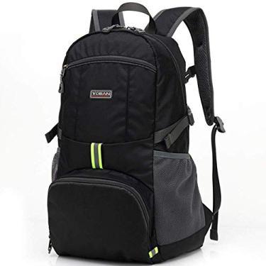 Imagem de Mochila para laptop Mochila dobrável, leve e portátil, à prova d'água, multifuncional, esportes ao ar livre de grande capacidade, com um apito salva-vidas na fivela traseira, preta