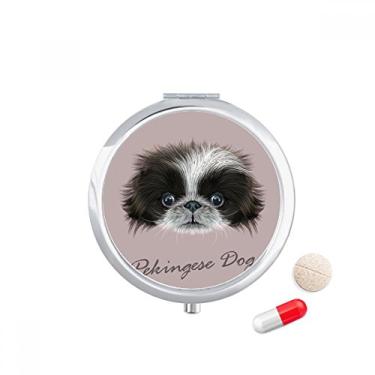 Imagem de Estojo de comprimidos preto e branco fofo para cães pekingese com bolso para remédios e caixa de armazenamento