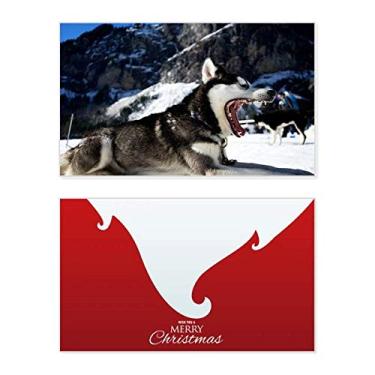Imagem de Big Mouth Dog Snow Husky Foto Feriado Feliz Natal Cartão de Feliz Feliz Natal Mensagem Letras