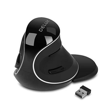 Imagem de DeLUX Mouse silencioso vertical ergonômico sem fio – Receptor USB 2,4G, 3 níveis de DPI (800/1200/1600), 6 botões, descanso de pulso removível para laptop PC (M618Plus sem fio - preto)