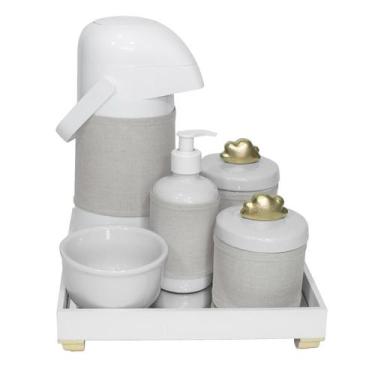 Imagem de Kit Higiene Espelho Completo Porcelanas, Garrafa E Capa Nuvem Dourado