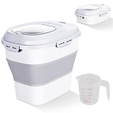Imagem de Recipientes para armazenamento de alimentos de arroz de cereal, dispensador dobrável de 50 a 23 kg, com tampa de bloqueio hermética, para cães, gatos, gatos, farinha, açúcar, selável, grande suporte para despensa de cozinha