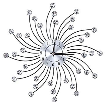 Imagem de Relógio de parede, Relógio de parede de cristal Alumínio Brilhante Brilhante Metálico Prata Relógio de parede em forma de flor para sala de estar Escritório (Flor curvada)