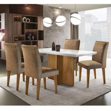 Imagem de Conjunto Sala de Jantar Mesa Tampo MDF Irlanda 4 Cadeiras Dublin Rufato Animalle Chocolate/Off White/Imbuia