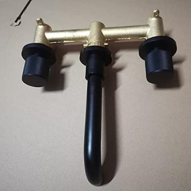 Imagem de Torneira do banheiro ouro escovado torneira da pia do banheiro frio e quente latão misturador torneira da pia alça única montagem na parede, preto