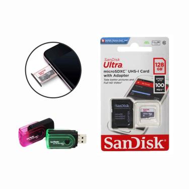 Imagem de Cartão de Memória Sandisk Ultra Micro sd 128gb Classe 10 com Leitor de Cartão 15 em 1
