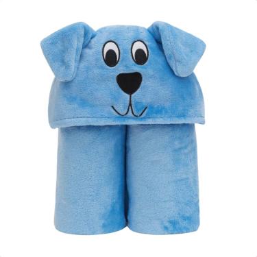 Imagem de Cobertor Manta Infantil C/ Capuz Orelhinha Cachorro Azul