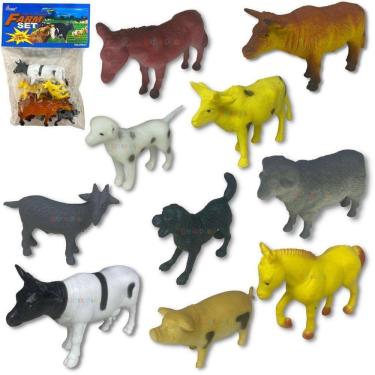Imagem de Kit Animais Da Fazenda Fazendinha De Brinquedo Borracha Vaca