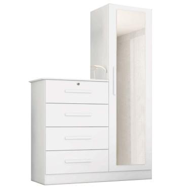 Imagem de Cômoda Belize 4 Gavetas 1 Porta com Espelho Albatroz Cor Branco