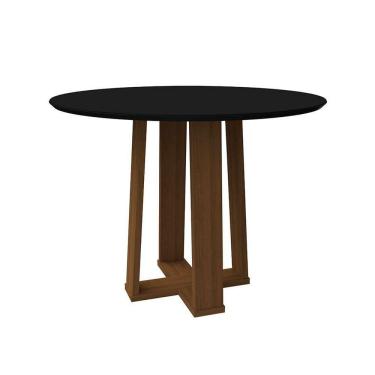 Imagem de mesa de jantar redonda com tampo de vidro isabela preta e imbuia 100 cm