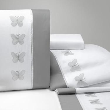 Imagem de Jogo De Lençol Queen Papillons 4 Peças Bordado - Branco - Casaborda En