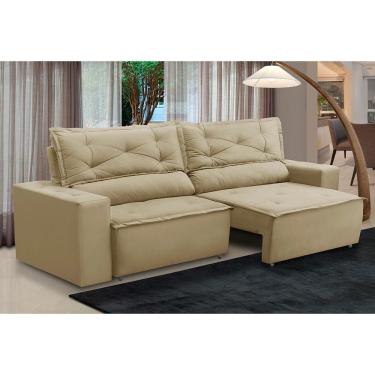 Imagem de Sofá Retrátil e Reclinável 3 lugares com Molas 1,50m Laura Suede Bege Madelina