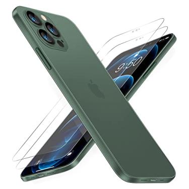 Imagem de Dataroad Capa fina para iPhone 14 Pro [Paper-Fino] 0,2 mm 6,1 polegadas, com 2 protetores de tela de vidro temperado, ajuste transparente [não amarela] capa de telefone ultra protetora [anti-impressões digitais], verde